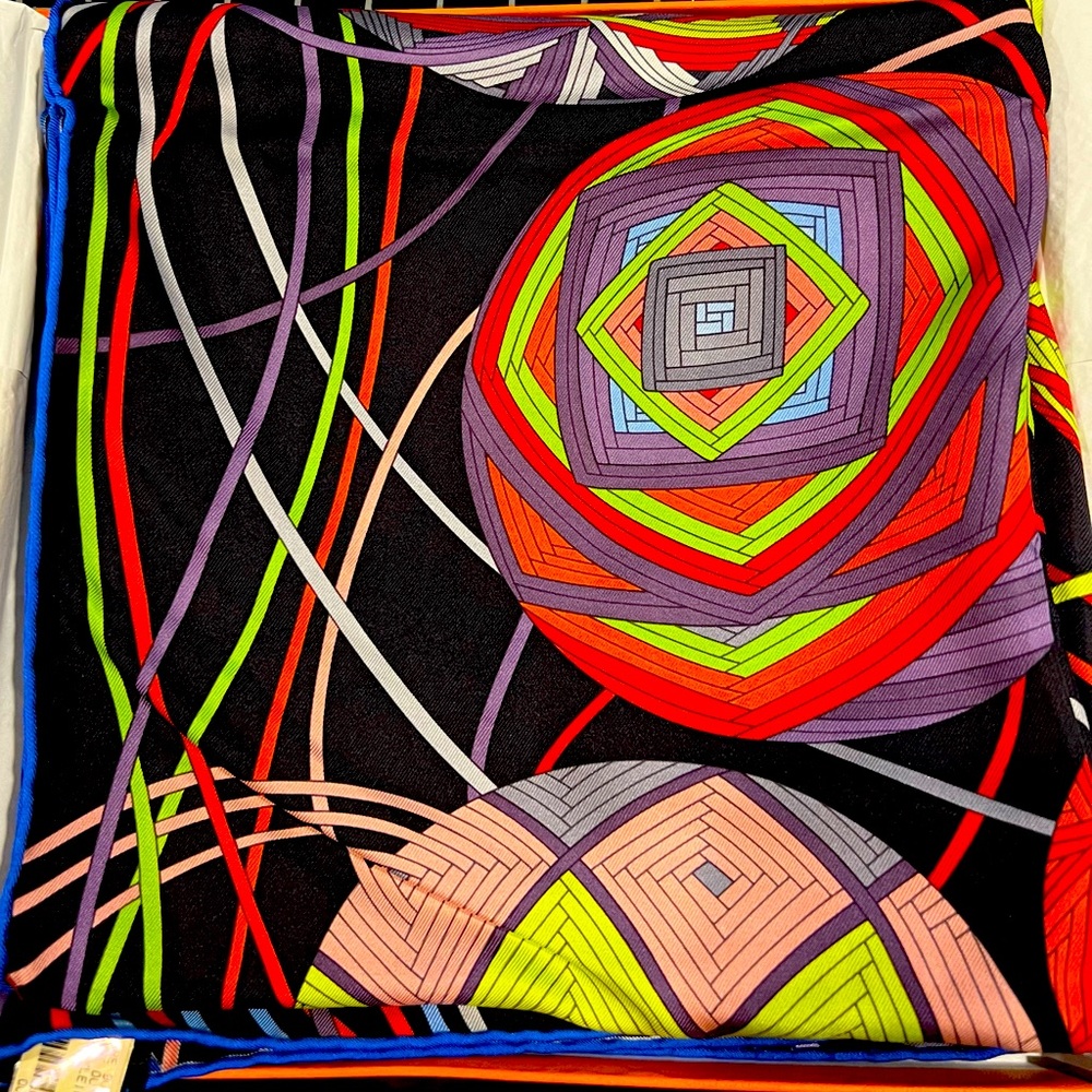 Hermes NWT Scarf
100% Soie.  
L’Art Du Temari 
Colorful Geometric Pattern Scarf